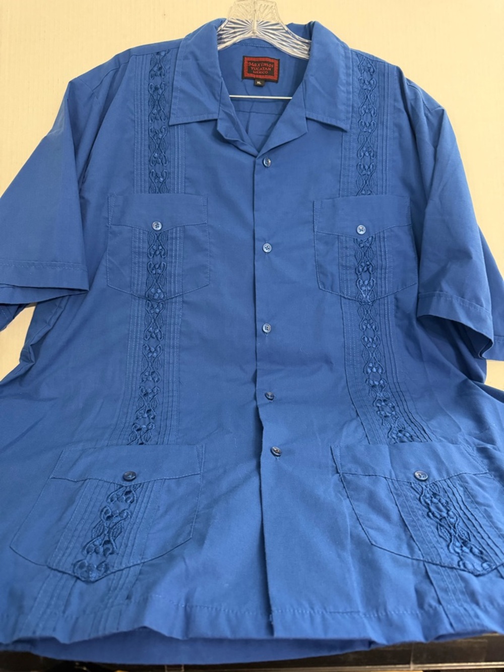 Maximos Yucatan Mexico Men’s Blue Embroidered Cuban Shirt
